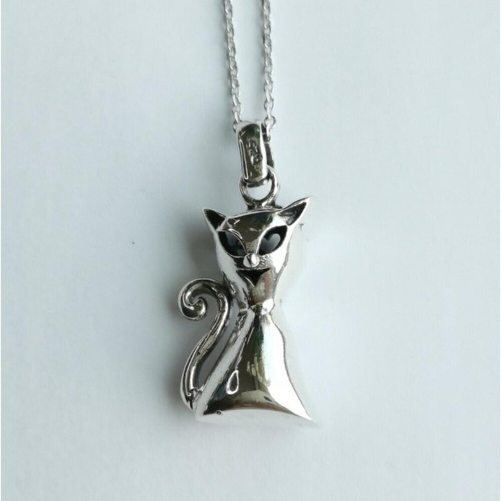 Sterling Silver Reversible Cat Pendant Necklace